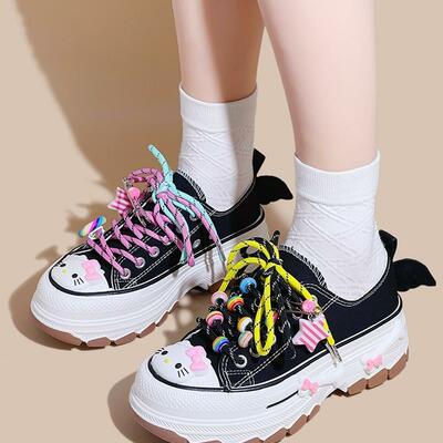 Colorful lace cute kitty canvas shoes