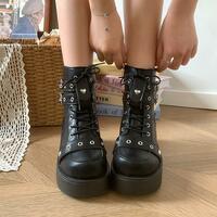 Gothic Punk Platform Boots With Heart Studded - Thumbnail 3