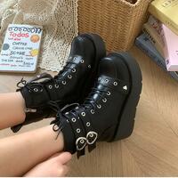Gothic Punk Platform Boots With Heart Studded - Thumbnail 4