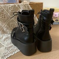 Gothic Punk Platform Boots With Heart Studded - Thumbnail 6