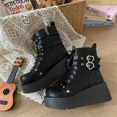 Gothic punk platform boots with heart studded
