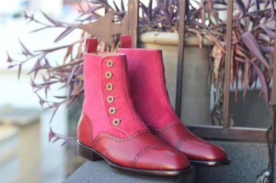 Crafted Leather Handmade Dress Shoes Genuine Suede Leather Ankle High Button Boot