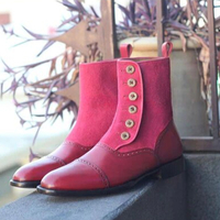 Crafted Leather Handmade Dress Shoes Genuine Suede Leather Ankle High Button Boot - Thumbnail 2