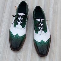 Crafted Leather Men’s Classic Ghillie Lacing Green White Leather Wing Tip Dress Shoes - Thumbnail 1