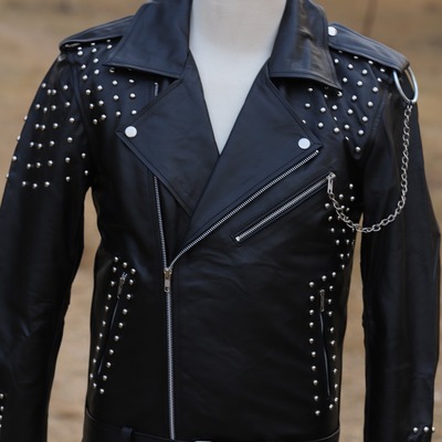 Crafted leather men's punk style studded leather jacket  - Thumbnail 3