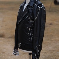 Crafted Leather Men's Punk Style Studded Leather Jacket  - Thumbnail 2