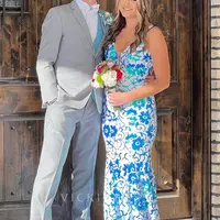 Cute V Neck Pink White Sequins Prom Dress - Thumbnail 4