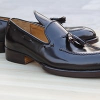Crafted Leather Classic Premium Dark Brown Calf Leather Tassel Loafers Dress Shoes - Thumbnail 2