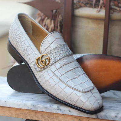 Crafted leather classic white crocodile leather alligator dress shoes for men - Thumbnail 2