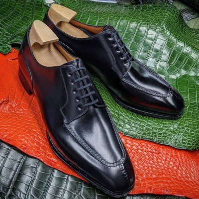 Handmade men black calf leather oxford lace up dress shoes - Thumbnail 1