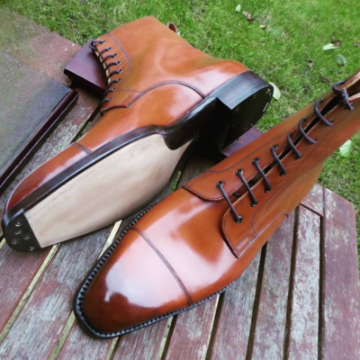 Cognac leather ankle high lace up dress boot for men  - Thumbnail 5