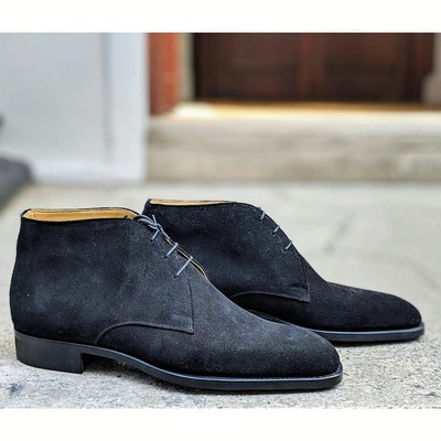 Handmade men black suede leather classic chukka boot - Thumbnail 4
