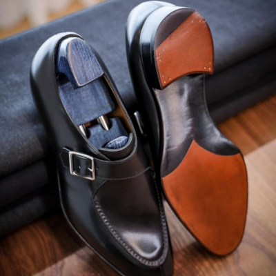 Handmade black calf leather classic monk strap dress shoes - Thumbnail 3