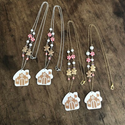 Gingerbread house and people necklace 