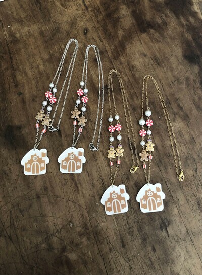 Gingerbread House and People Necklace 