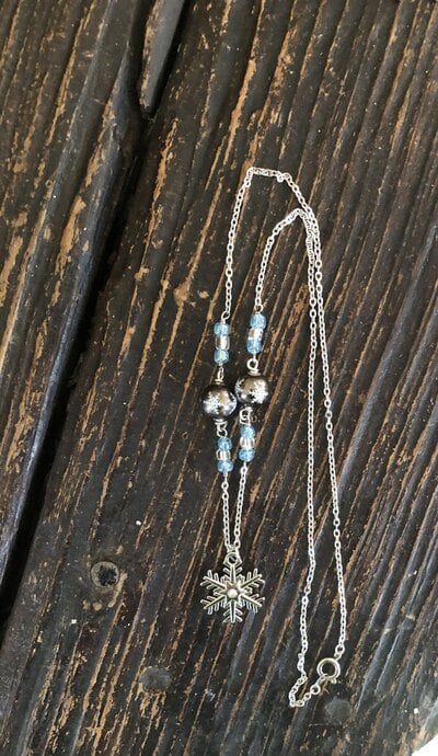 Blue and Clear Snowflake Necklace 
