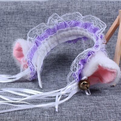 White neko cat ears headband