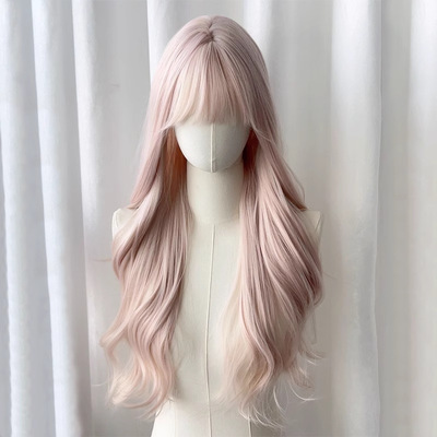 Light Pink Long Curly Wig 
