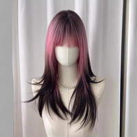 Pink Black Mixed Gradient Mid-length Wig  - Thumbnail 3