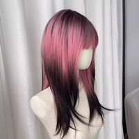 Pink Black Mixed Gradient Mid-length Wig  - Thumbnail 2