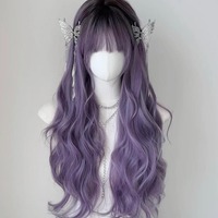 Purple Grey Mixed Gradient Curly Wig  - Thumbnail 4