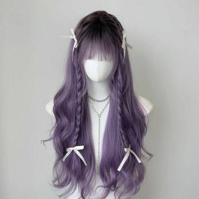 Purple grey mixed gradient curly wig 