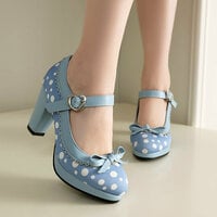 Retro Polka Dots Mary Jane Heeled Shoes - Thumbnail 1