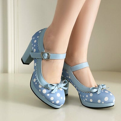 Retro polka dots mary jane heeled shoes