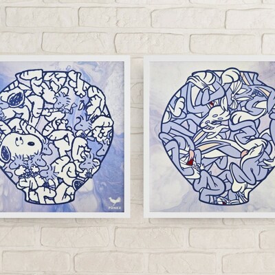 Set ceramic tile "white dog & blue bunny" by miguel Ángel fúnez 