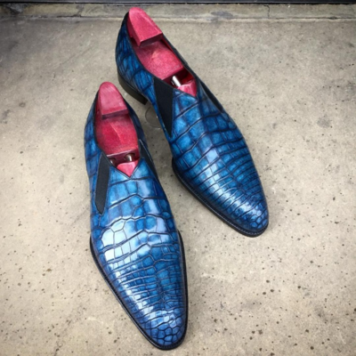 Handmade blue patina crocodile/alligator loafers dress shoes - Thumbnail 2