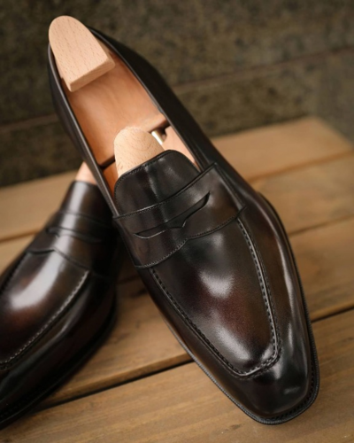 Handmade Men Brown Leather Moccasin Loafers Dress Shoes