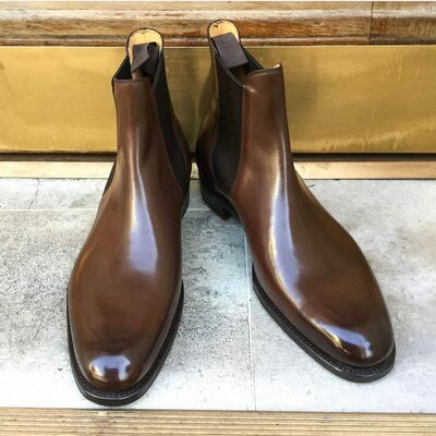 Handmade Men Brown Leather Chelsea Dress Boot