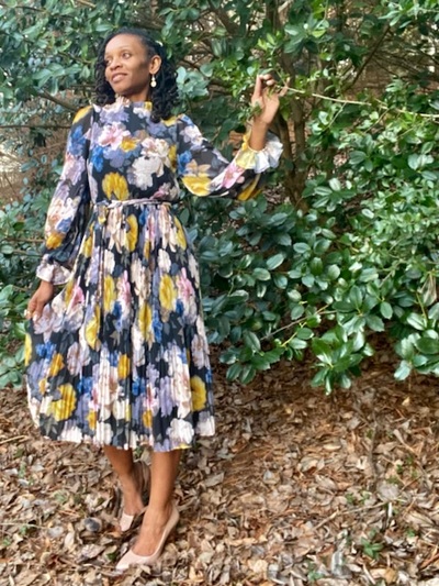 Floral pleated dress (Sz s)