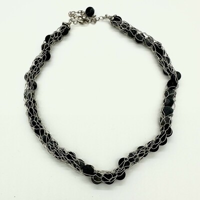 Knit sterling Silver with Banded Lava Beads