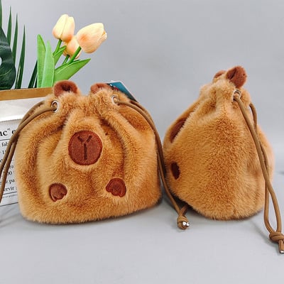 Plush Capybara Drawstring Bag