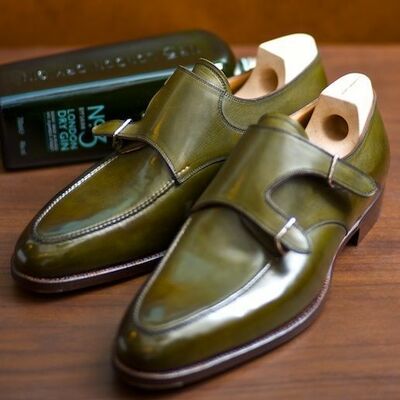 Olive leather base double monk strap dress formal designer shoes wedding stock available also