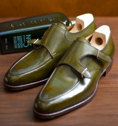 Olive Leather Base Double Monk Strap Dress Formal Designer Shoes Wedding Stock Available Also