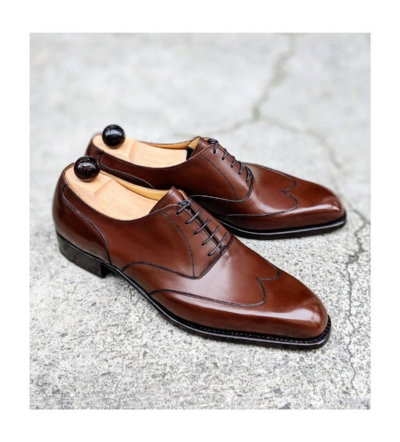 Handmade Men Brown Leather Oxford Wingtip Dress Shoes