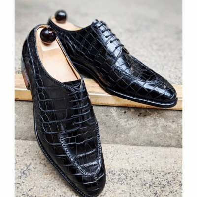 Handmade men black crocodile/alligator leather dress shoes - Thumbnail 3
