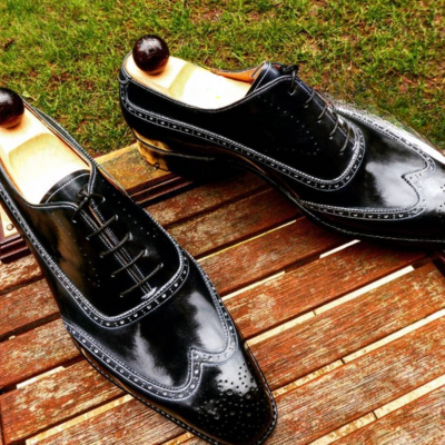 Handmade men black calf leather dress shoes - Thumbnail 4