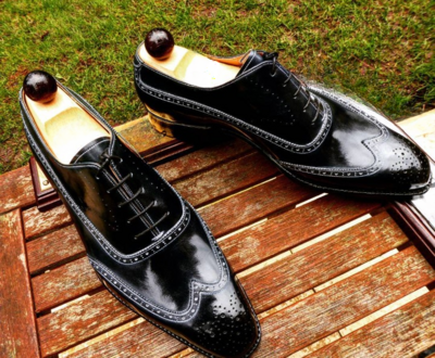 Handmade Men Black Calf Leather Dress Shoes
