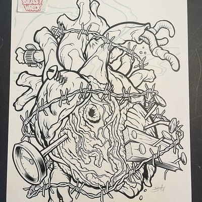 Trash heart ink art