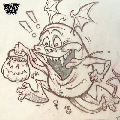 Trick or treat monster pencil art
