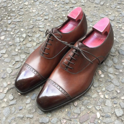 Handmade Men Brown Leather Oxford Lace up Dress Shoes