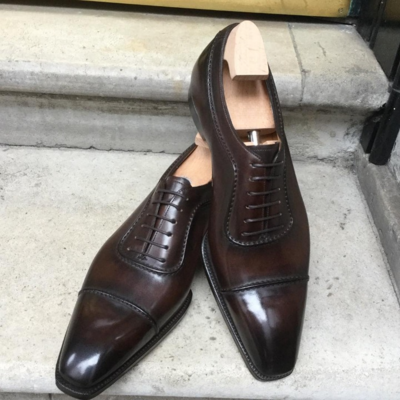 Handmade Men Dark Brown Leather Oxford Lace up Dress Shoes