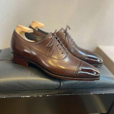 Handmade men brown leather oxford dress shoes - Thumbnail 2
