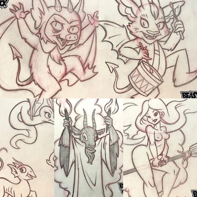 Walpurgisnacht stickers pencil art set of 5