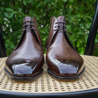 Handmade men dress shoes brown leather chukka boot - Thumbnail 3