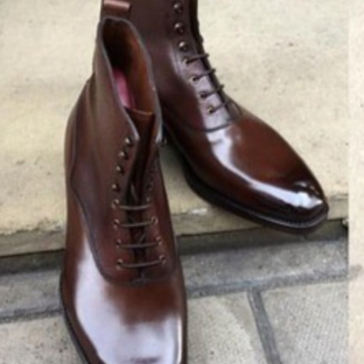 Handmade men dress shoes brown leather ankle high lace up boot - Thumbnail 3