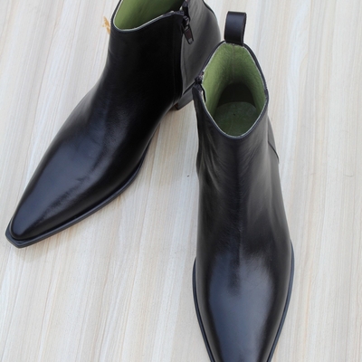 Crafted leather classic men dress shoes black leather side zipper pointed toe jodhpur boot - Thumbnail 2